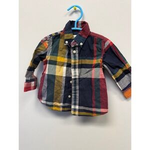 Ralph Lauren Baby Boys 6M Plaid Button Down Shirt Navy Burgundy Yellow Madras